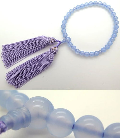 Women's Blue Chalcedony Prayer Beads, 8mm Bead, Wisteria Tassel
