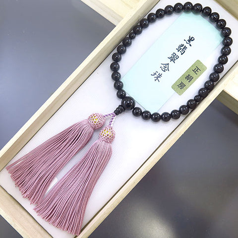Women's Black Burmese Jade Prayer Beads, 8mm Bead