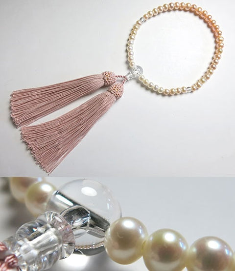 Women's Freshwater Pearl Prayer Beads, Gradation, Crystal, Ash-Pink Tassel