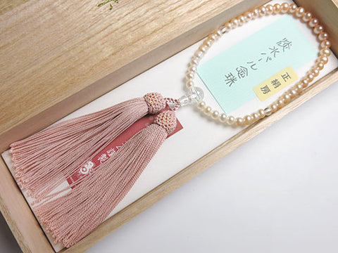 Women's Freshwater Pearl Prayer Beads, Gradation, Crystal, Ash-Pink Tassel