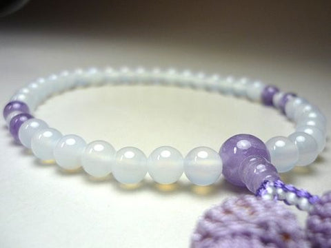 Women's Prayer Beads, White Agate, Wisteria Cloud Amethyst, Wisteria Tassel