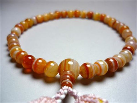 Women's Striped Agate Prayer Beads, Round Bead, Silk Tassel