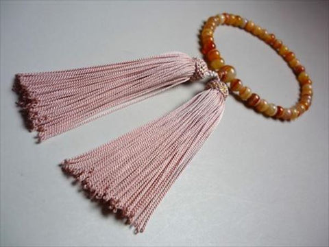 Women's Striped Agate Prayer Beads, Round Bead, Silk Tassel