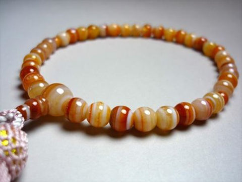 Women's Striped Agate Prayer Beads, Round Bead, Silk Tassel