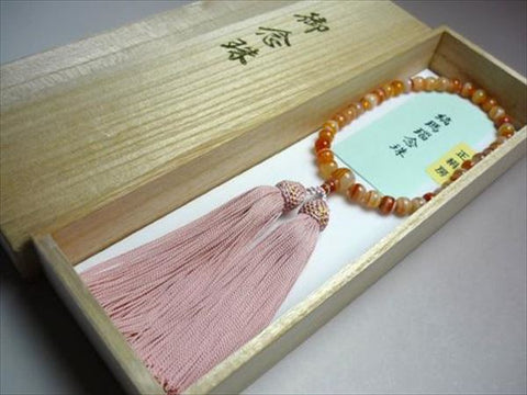 Women's Striped Agate Prayer Beads, Round Bead, Silk Tassel