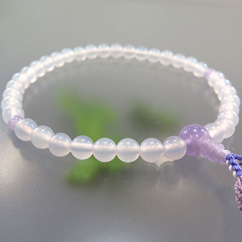 Women's Prayer Beads, White Agate, Wisteria Cloud Amethyst, Wisteria Tassel