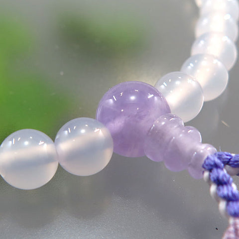 Women's Prayer Beads, White Agate, Wisteria Cloud Amethyst, Wisteria Tassel