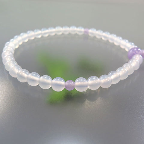 Women's Prayer Beads, White Agate, Wisteria Cloud Amethyst, Wisteria Tassel