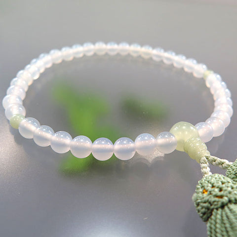 Women's Prayer Beads, White Agate, Serpentine Finish, Celadon Tassel