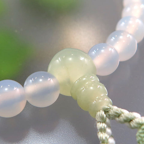 Women's Prayer Beads, White Agate, Serpentine Finish, Celadon Tassel