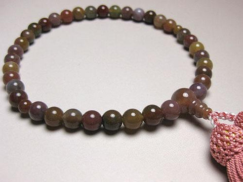 Women's Rose Agate Prayer Beads, Pale Pink Tassel