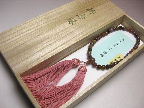 Women's Rose Agate Prayer Beads, Pale Pink Tassel