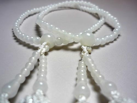 Women's White Onyx Prayer Beads, Double-Strand, White Tassel