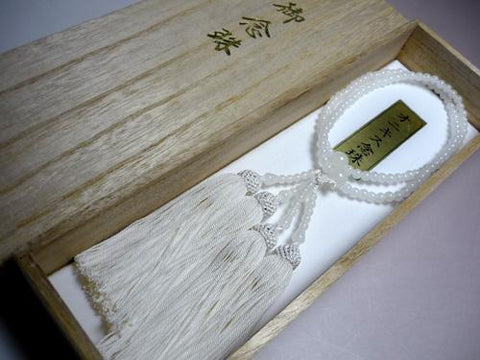 Women's White Onyx Prayer Beads, Double-Strand, White Tassel