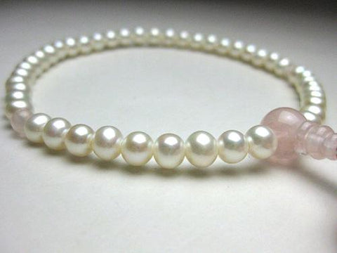 Women's Freshwater Pearl Prayer Beads, Rose Quartz, Ash-Pink Tassel