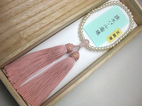 Women's Freshwater Pearl Prayer Beads, Rose Quartz, Ash-Pink Tassel