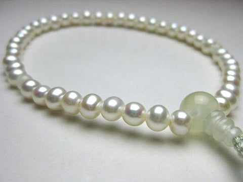 Women's Freshwater Pearl Prayer Beads, Green Onyx, Celadon Tassel