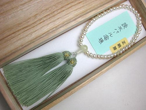 Women's Freshwater Pearl Prayer Beads, Green Onyx, Celadon Tassel