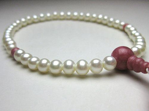 Women's prayer beads, freshwater pearls, potato-shaped, peanut-tight, light pink tassels