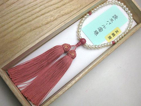 Women's prayer beads, freshwater pearls, potato-shaped, peanut-tight, light pink tassels