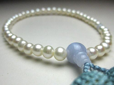 Women's Freshwater Pearl Prayer Beads, Chalcedony, Forget-Me-Not Tassel