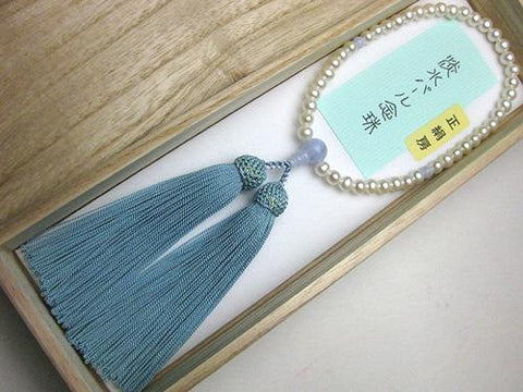 Women's Freshwater Pearl Prayer Beads, Chalcedony, Forget-Me-Not Tassel