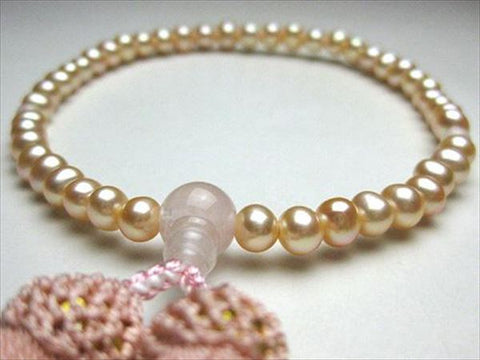 Women's Orange Freshwater Pearl Prayer Beads, Rose Quartz
