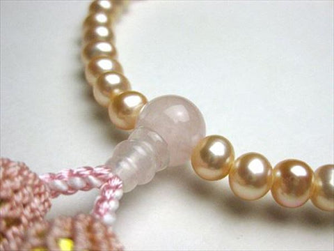 Women's Orange Freshwater Pearl Prayer Beads, Rose Quartz