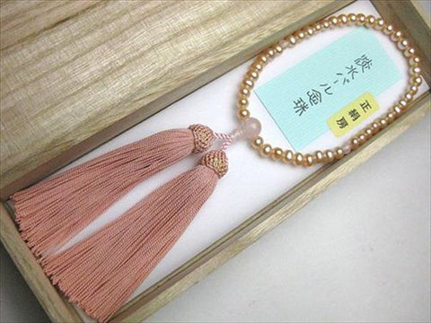 Women's Orange Freshwater Pearl Prayer Beads, Rose Quartz