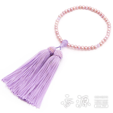Women's Lavender Freshwater Pearl Prayer Beads, Wisteria Cloud Amethyst
