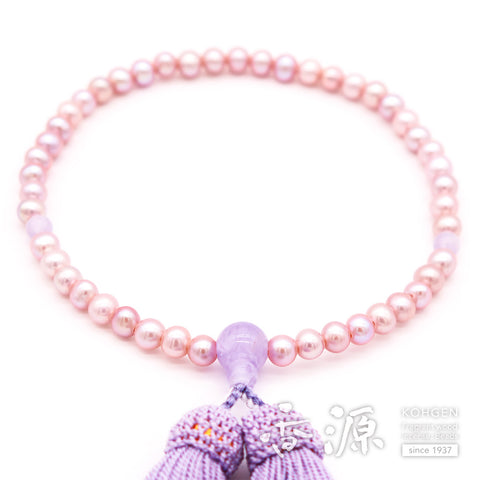 Women's Lavender Freshwater Pearl Prayer Beads, Wisteria Cloud Amethyst