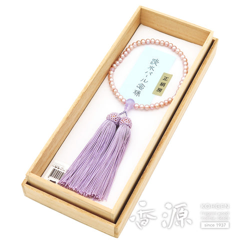 Women's Lavender Freshwater Pearl Prayer Beads, Wisteria Cloud Amethyst
