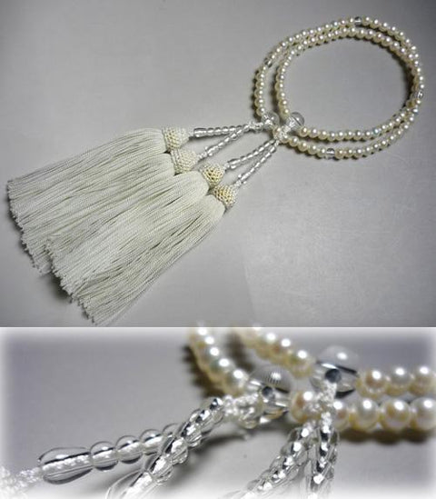 Women's Freshwater Pearl Prayer Beads, 8-Sun Furiwake Style, Crystal Finish