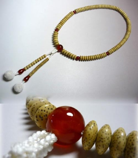 Women's Prayer Beads, Star Moon Bodhi Seed, Tendai Sect, Red Agate Finish