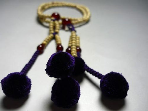 Women's Prayer Beads, Star Moon Bodhi Seed, Red Agate Finish, Nichiren Hokke Sect, Silk Rod Tassel
