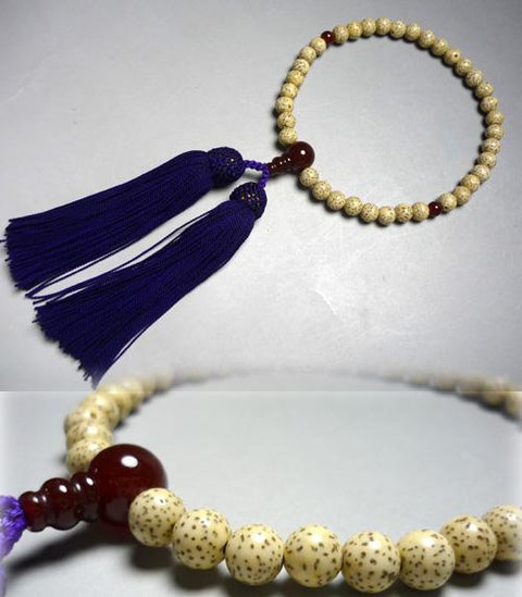 Women's Prayer Beads, Star Moon Bodhi Seed, Agate Finish, Purple-Navy Tassel