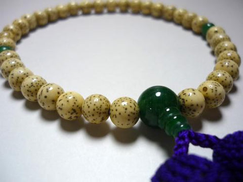 Women's Prayer Beads, Star Moon Bodhi Seed, Jade Finish, Purple Tassel
