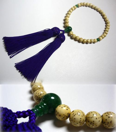 Women's Prayer Beads, Star Moon Bodhi Seed, Jade Finish, Purple Tassel