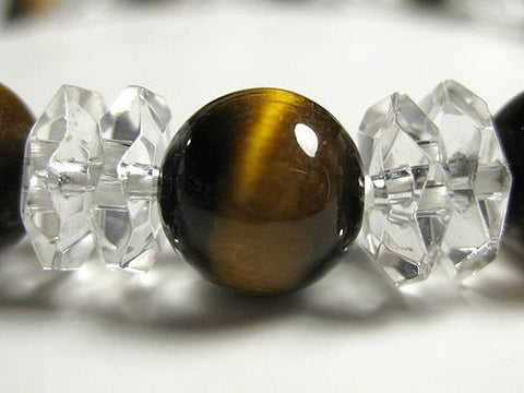 Crystal cut combination bracelet with tiger's eye