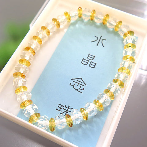 Crystal cut combination bracelet, flat beads, citrine