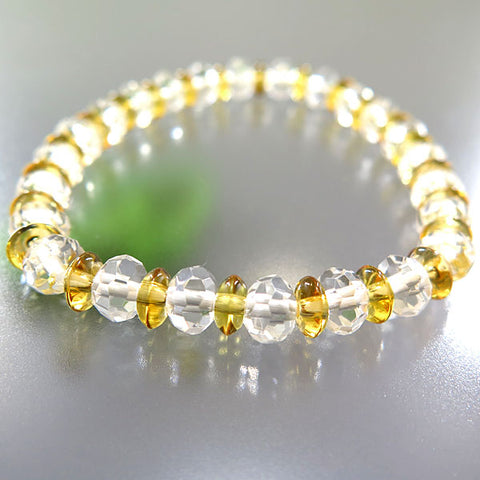 Crystal cut combination bracelet, flat beads, citrine