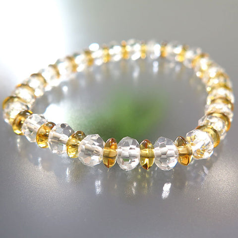 Crystal cut combination bracelet, flat beads, citrine