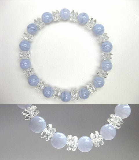Crystal cut combination bracelet with chalcedony