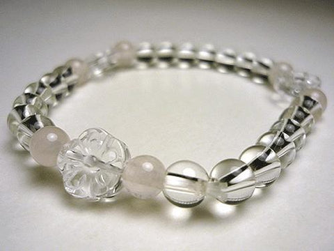 Crystal flower-carved bracelet with Rose Quartz