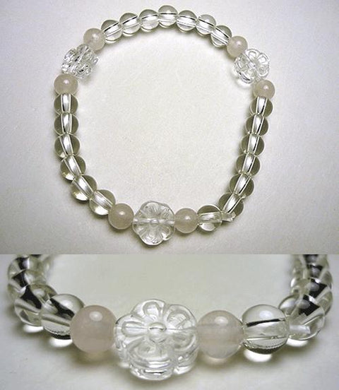 Crystal flower-carved bracelet with Rose Quartz