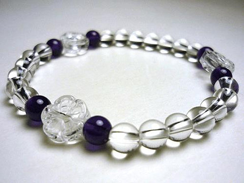 Crystal flower-carved bracelet with amethyst