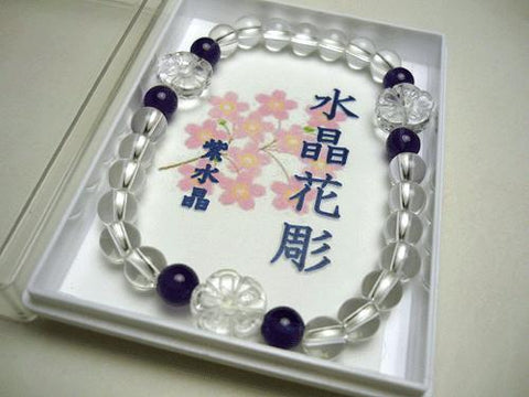 Crystal flower-carved bracelet with amethyst