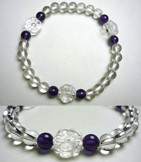 Crystal flower-carved bracelet with amethyst