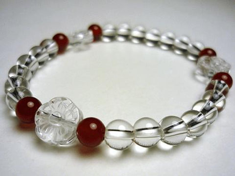 Crystal flower-carved bracelet with agate