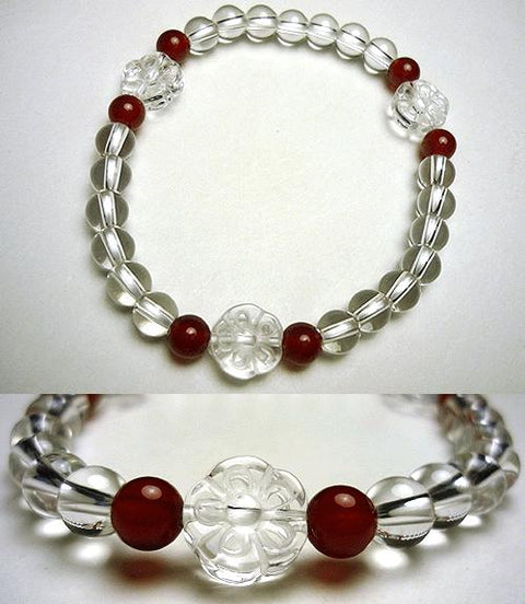 Crystal flower-carved bracelet with agate
